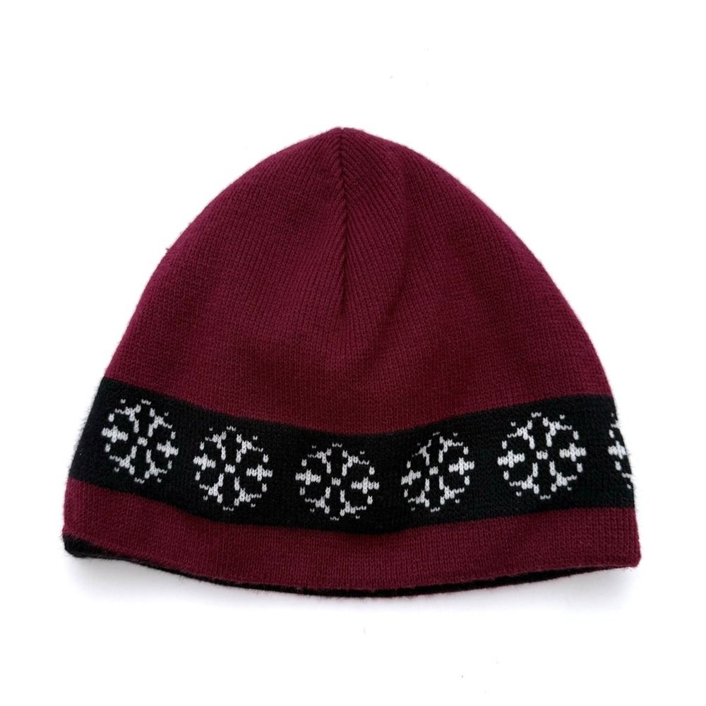 Vtg Dakine Reversible Fair Isle Beanie Cap Ski Hat Toque Knit Red Black Winter - Picture 3 of 7